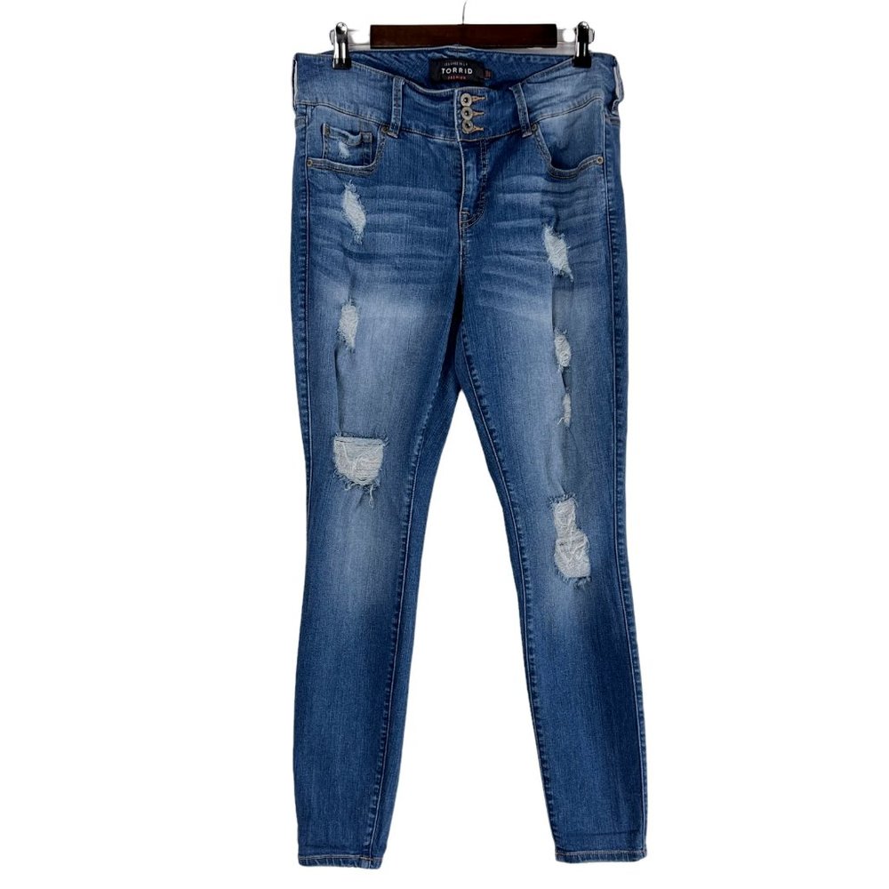 Torrid Distressed Blue Skinny High Rise Stretch Denim Jeans Womens 14 Regular